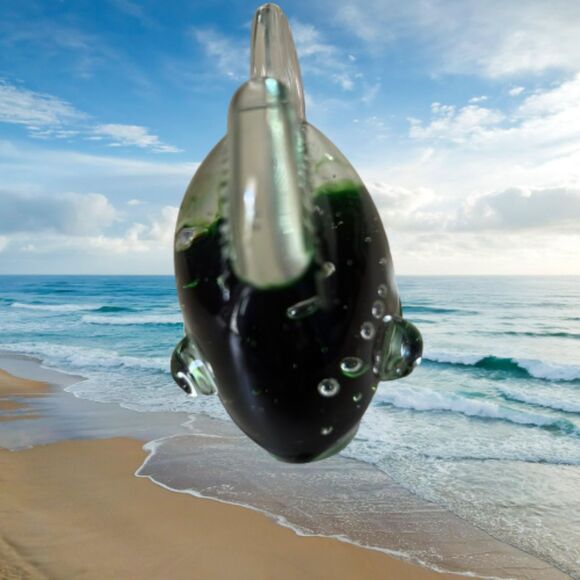 Glass Green Inside Color Blow Fish Murano Style Paperweight 4"L x 3"H - Picture 2 of 4